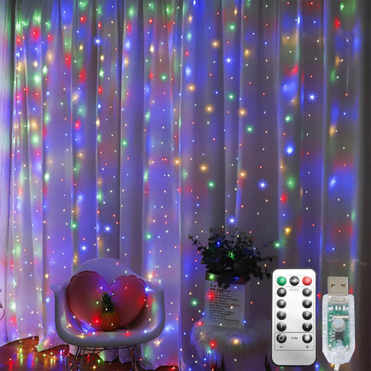 Skiennix 300 LED Curtain String Lights - 8 Light Modes | 9.8x9.8Ft Remote USB Plug for Indoor/Outdoor Decor