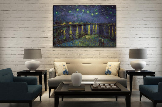 Vincent Van Gogh Canvas Wall Art - Starry Night Over The Rhone Painting, Framed Classic Artwork Picture Print for Home Decor - 24"x36"