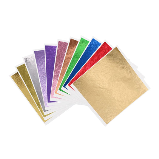 KINNO 12 Colors Imitation Gold Leaf Sheets Multi-Color Gold Leaf Paper - 600 Pieces for Arts Decoration, DIY Crafts, Furniture, Nails, Paintings 3.15 by 3.35 Inches