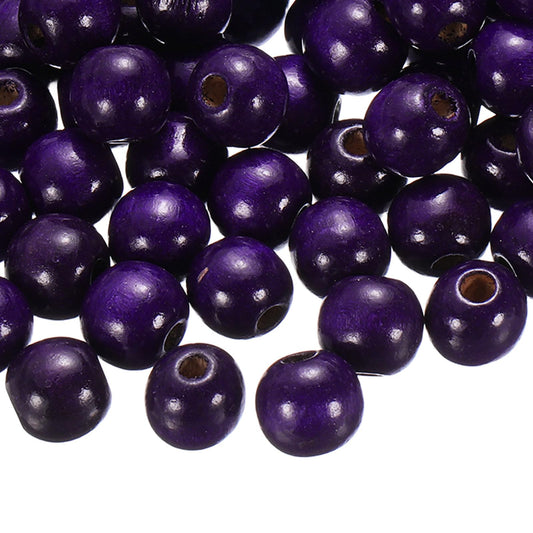 uxcell 200 Pcs Large Hole Wooden Beads, 15 x 16mm Unfinished Natural Round Wood Spacer Beads Hair Braid Barrel Bead for DIY Crafts Hair Macrame Jewelry Making, Purple