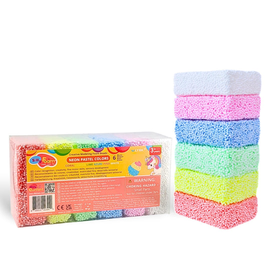 Silly Foam, Creative Modeling Foam Beads, 1-Pack of 6 Neon Pastel Colors, Perfect for Preschool and Kids, Arts & Crafts, Sensory Play, STEM, Travel Toy, Easter Basket Stuffers, Non-Toxic (Age 3+)