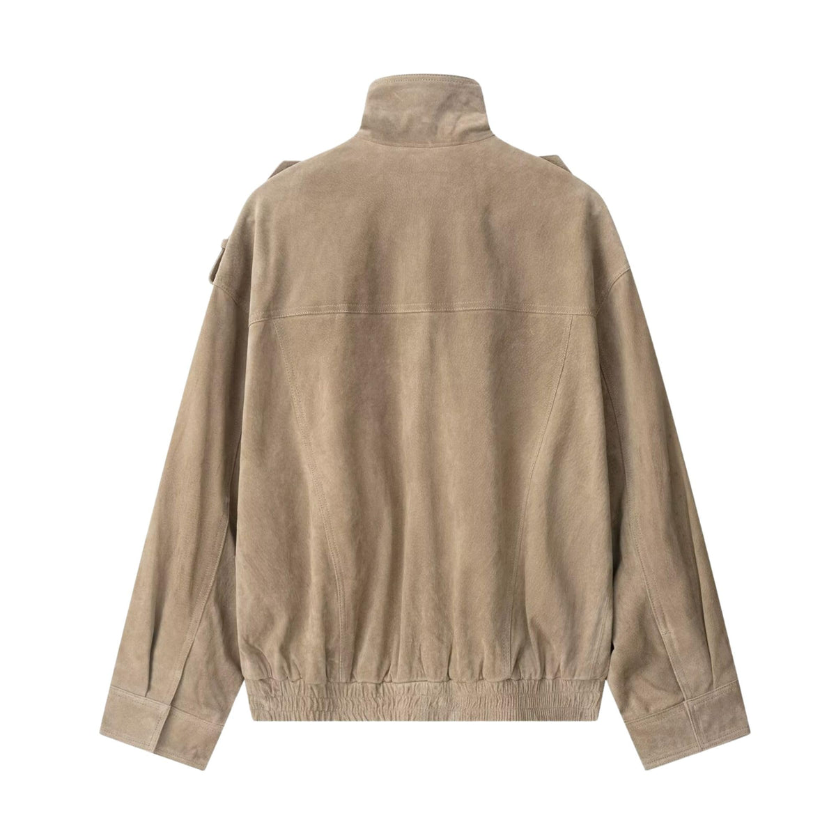 FindThy Women’s Suede Leather Jacket Vintage High Collar Long Sleeve Zip Up Oversized Outerwear Coat with Pockets(4196-Khaki-M-aLB)