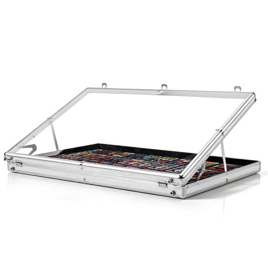 Large Portable Card Show Display Case 34"x22", Aluminum Lockable Trade Show Display Case with Acrylic Side and Handle, Tabletop Showcase for Baseball Sports Graded Cards TCG Craft Jewelry Collection