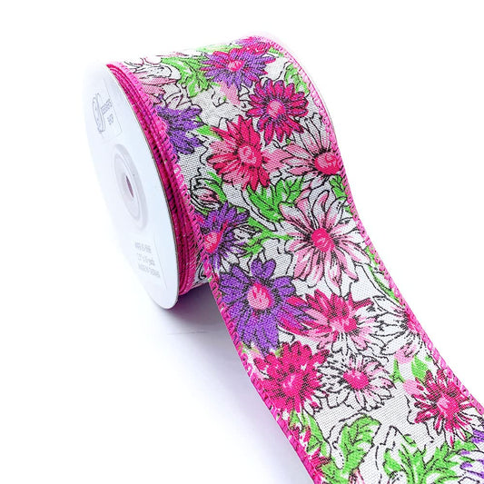 Designer’s Shop Spring Floral Wired Edge Ribbon 2.5” x 10 Yard for DIY Crafting, Home Décor (Pink Purple) WR 63-5066