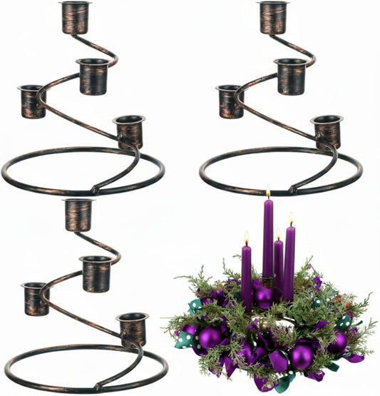 Sliner Christmas Advent Wreath Candle Holders - Rustic Metal Centerpiece Set of 3 for Home & Church Decor
