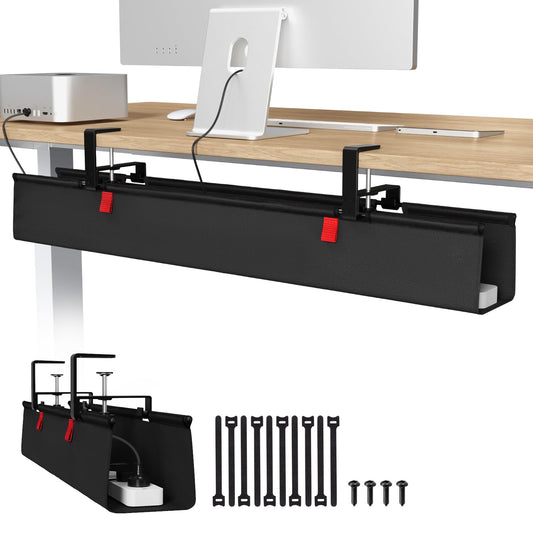 Univivi No Drill Under Desk Cable Management Tray, 36" Cord Organizer for Table, Clamp/Screw Mount Desk Cable Management, Premium Fabric Cable Management Tray for Office, Home