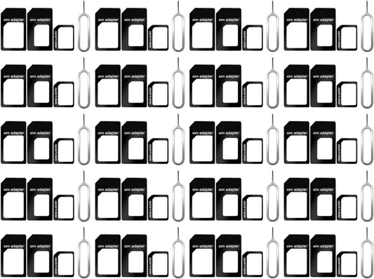 CKANDAY 20 Pack 4 1 1, SIM Card Adapter Kit, in Nano Micro Standard Converter Kit with Steel SIM Tray Eject Pin Black