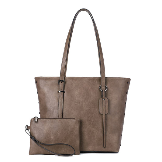 KL928 Handbag for Women Tote Bag PU Leather Large Shoulder Bag Top Handle Satchel Purses 2Pcs Set (Brown-01)