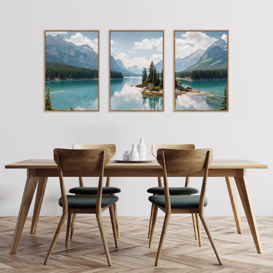 HLNIUC Mountain Wall Art Canvas,Forest Wall Art Mountain Lake,Lake Scenery Artwork,Landscape Nature Framed Decor,Realistic Landscape Prints,Forest Scene Painting for Living Room,Bedroom,Home16x24x3