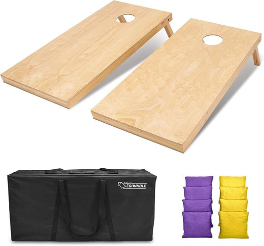 GoSports Regulation Size Wooden Cornhole Set with Natural Wood Finish - Includes Carrying Case