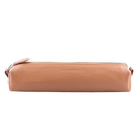 DiLoro Leather Zippered Fountain Ballpoint Rollerball Pens and Pencils Case Holder Pouch Genuine Full Grain Soft Nappa Leather (Tan)
