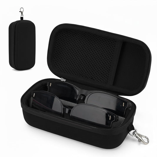 bipkonu Double Eyeglasses Case,Hard Shell Glasses Case Travel Sunglasses Organizer with Adjustable Slot & Clip for Men Women, Black