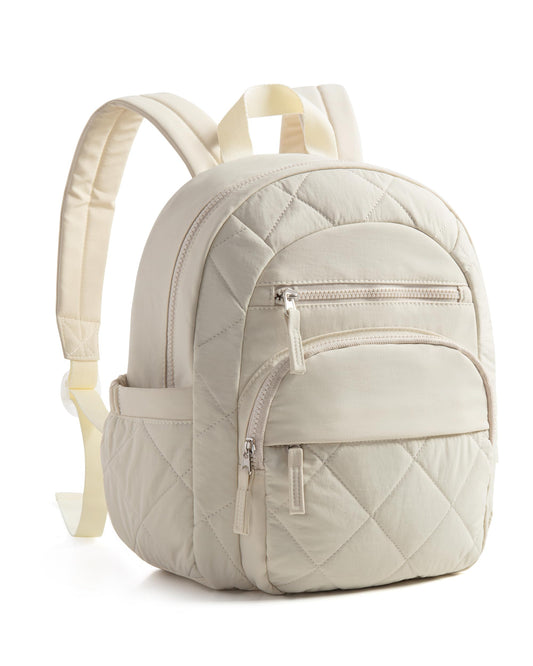 Smasrob Women Mini Backpack with RFID Blocking Pocket, Small Puffer Backpack Purse, Lightweight Quilted Backpack for Work, College or Travel, Beige