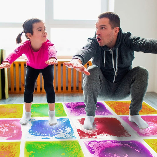 edusense Sensory Liquid Floor Tiles for Kids Austism, Colorful Decorative Liquid Tiles, Early Learning Toys, Activity Play Mats with Anti-Slip Backing, Multi-Color Set of 6 Pack 12" x 12"