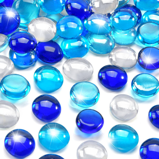 RUOJAS 10 Pounds Mixed-Color Fire Glass Beads 3/4 Inch Firepit Gems for Fire Pit Table, Fireplaces, Fire Bowl, Garden Landscaping & DIY Crafts (Cobalt Blue, Oceanic Blue, Crystal Clear)