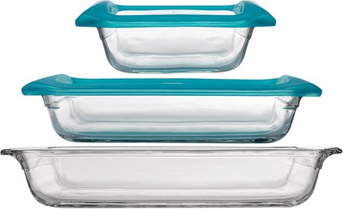 Libbey Baker’s Premium Glass Baking Dish Set - 5 Piece Stackable Casserole Dishes with Lids for Lasagna & Brownies