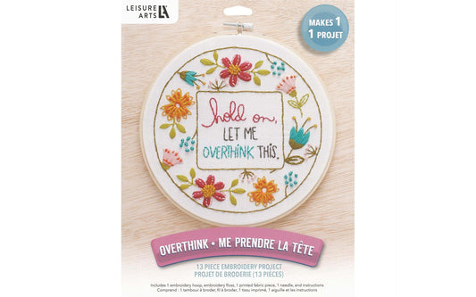 LEISURE ARTS Embroidery Kit 8" Hoop Overthink - Embroidery Kit for Beginners and Adults, Cross Stitch Kits with Patterns, DIY Starter Set for Seasonal Craft Projects