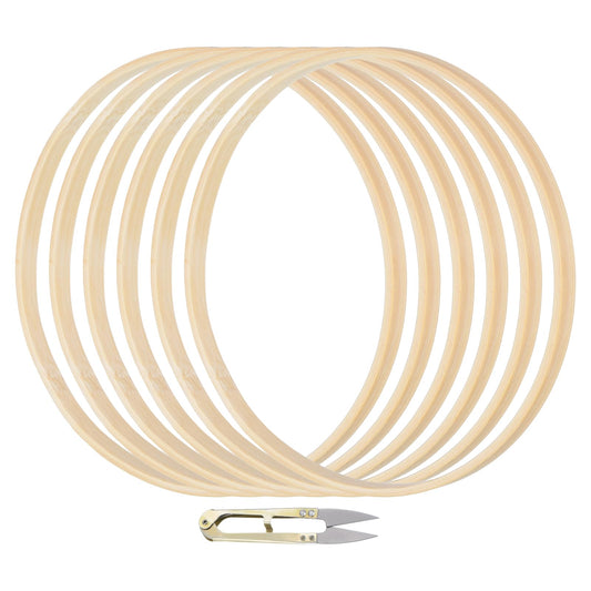 PATIKIL 10 Inch Bamboo Macrame Hoop, 6Pcs Wood Floral Hoop Craft Rings with 1 Scissor for DIY Craft Dream Catcher Wedding Wreath Decor Wall Hanging Decoration