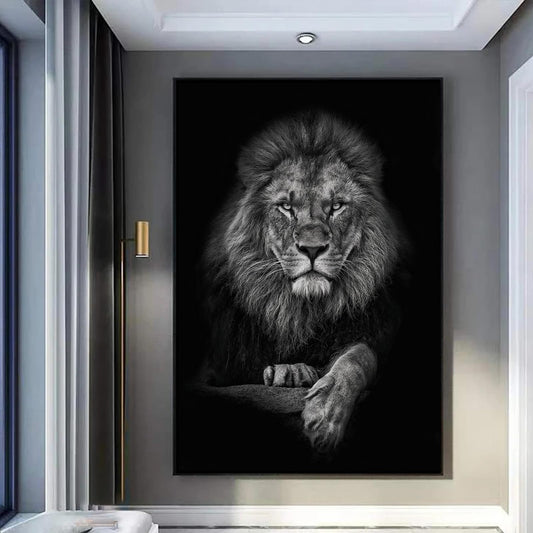 Black And White Lion Canvas Wall Art Animal Prints Portraits Lion Head Wall Art Painting Black And White Animal Posters Lions Portrait Canvas Artwork Wild Animal Pictures Wall Decor 16x24inch No Frame