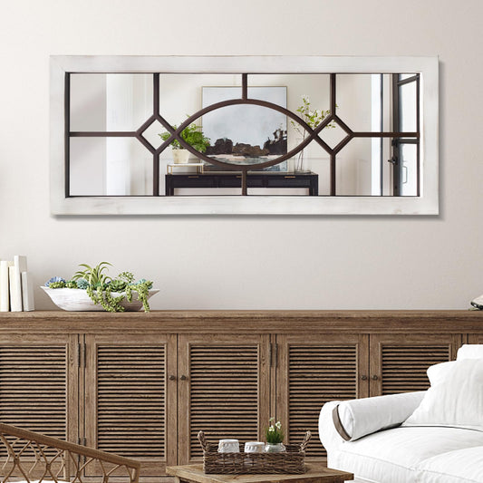 TopCity Farmhouse Mirror for Wall Decor: 43.3" x 17.7" Large Rustic Windowpane Mirrors with Wooden Frame- Decorative Entryway Mirror for Living Room/Bedroom/Hallway/Fireplace