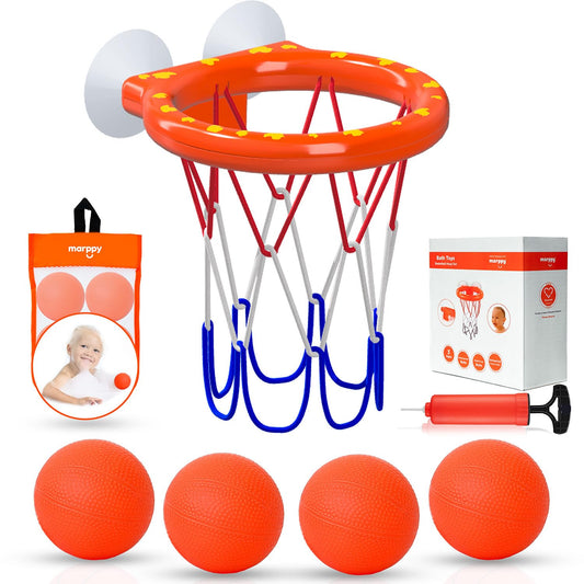 Bath Toys – Bathtub Basketball Hoop for Toddler | Bath Toys for Kids with 4 Mold-Free Balls and Strong Suction Cups Basketball Hoop | Toddler Shower Toys and Fun Bathtub Toys for Boys and Girls