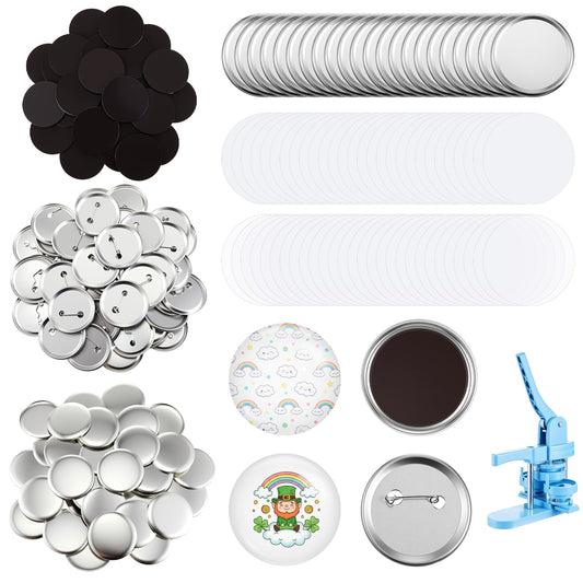 Wavwavw 100 Sets 58mm/2.25 Inch Round Button Maker Supplies, 50 Pcs Blank Fridge Magnet Badge Parts and 50 Pcs Pin-Back Badge Parts Press for Square Button Maker Machine, DIY Gift Crafts