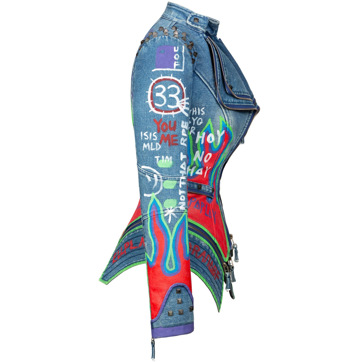 Fashion SX Women's Punk Floral Embroidered short Faux Leather Jacket Hand-painted Moto PU Coat （Blue-S
