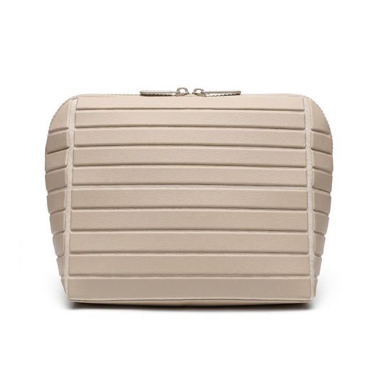 Parallel Traveler Makeup Bag, Large Capacity PVC Toiletry Case, Fold Down Cosmetic Bag with Brush Holder, Water-Resistant & Portable Makeup Bag for Women (Apricot, Small)
