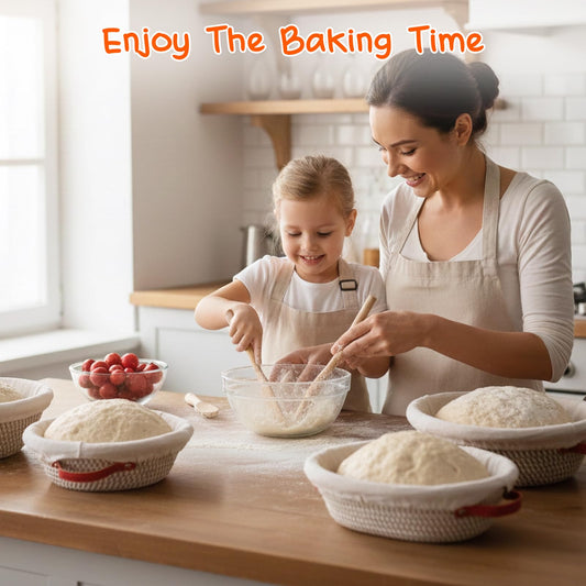 Sourdough Bread Baking Supplies, Cotton Rope Sourdough Starter Kit with 9'' Round & 10'' Oval Banneton Basket with Non-Stick Dutch Oven Liner & Covers, Sourdough Gift for Bakers Women Wife Mom(39pcs)