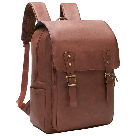 NEHOR Leather Backpack for Men Women, 15.6in Laptop Backpack Waterproof Vintage Backpack for Commute Work Travel College Bookbag, Dark Brown