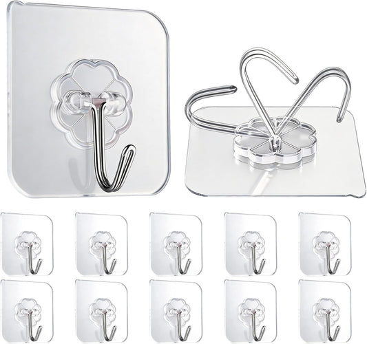 Skiennix Heavy Duty Self-Adhesive Wall Hooks - 33lb Max Capacity | Waterproof & Oilproof, No Drilling, 10 Pack