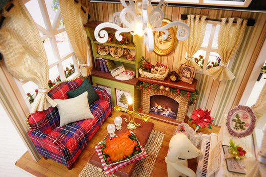 Christmas DIY Miniature Dollhouse Kits - Wooden Mini Model House with LED Lights, Tiny Furniture & Accessories – Craft Building Kits for Adults – Birthday Valentine's Gift - Holiday Times