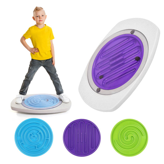 Maze Balance Board for Kids, 3 Replaceable Labyrinth Boards 140lbs Capacity - Sensory Integration & Proprioceptive Training Wobble Board for Therapy/Ski/Surf Prep