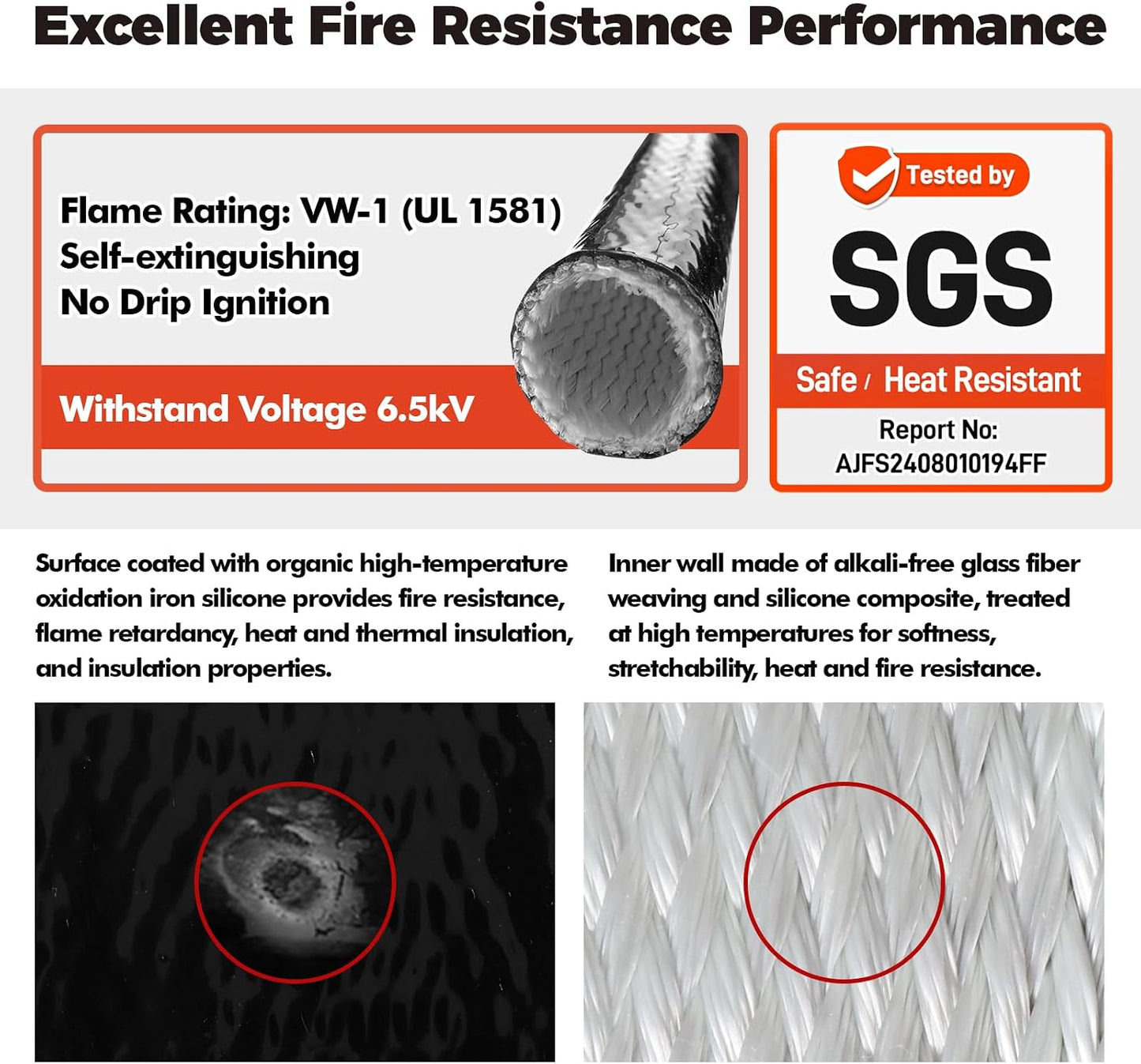 Amerbro 3/4" 4 3/4" x5FT) ID Heat Shielded Fire Thermo Armor Fire Sleeve Silicone Coated Fiberglass Heat Protection