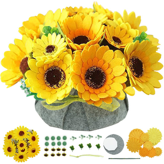 BAZIMA ALICE DIY Felt Flower Art Craft Kit, Sunflower Pot Bonsai Kit for Beginners, Floral Gifts, Arrange Pre-Cut Flowers and Foliage