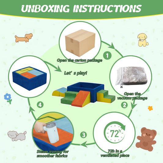 MOOZHEALTH Foam Climbing Blocks for Toddlers, 6-Piece Soft Play Set with Ball Pit, Modular Baby Climbing Toys Indoor, Washable & Foam Playset for Crawling, Sliding & Balance (Balls Not Included)