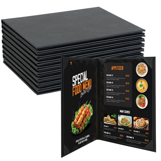 NATGAI Restaurant Menu Covers 8.5" x 11", 10 Packs PU Leather Menu Holders, Waterproof Double View Restaurant Menu Holders, Fit for Letter Size Restaurant Bar Cafe Hotel (2 View, 8.5"×11")