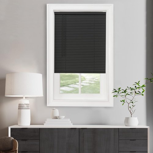 Achim Home Decor Cordless Mini Blinds - Light Filtering, 32" W x 64" L, 1" Slat Size - Black