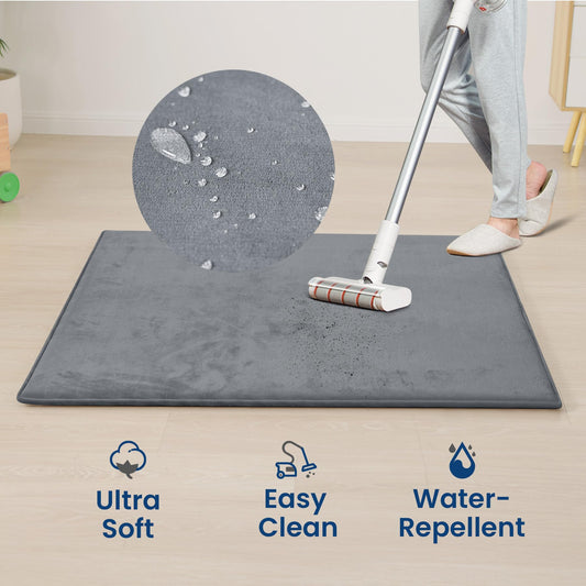 Huloo Sleep Baby Play Mat for Floor,1.3" Thick Elasti-Foam 50"×50" Playpen Mat for Tummy Time,Water Repellent Soft Coral Velvet for Toddler,Infant,Kids,Non-Slip Backing Safe for Crawling(Dark Grey)