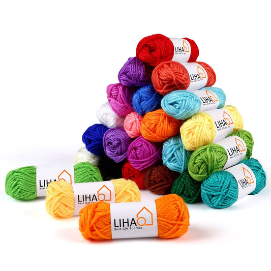 LIHAO 24 Acrylic Yarn Skeins for Knitting Mini Yarn Assorted Colors for Crochet Crafts DIY Gift — 100% Acrylic, 15g