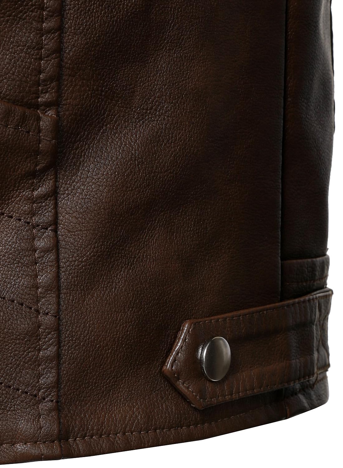 HOOD CREW Mens PU Leather Jacket Classic Style Turn Down Collar Faux Leather Biker Jackets Coffee L