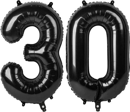 Black Number 30 Balloon - 40 Inch Giant Foil Balloon for 30th Birthday Party Decorations