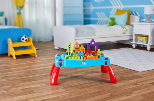 Mega Bloks First Builders Build 'n Learn Table with Big Building Blocks, Building Toys for Toddlers (30 Pieces)