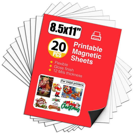 JINGZHAN Printable Magnetic Paper Non-Adhesive, 8.5" x 11" 12 Mil for Inkjet Printer & DIY Crafts, 20 Sheets