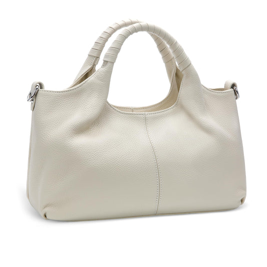 Iswee Genuine Leather Purse Cross Body Shoulder Bags for Women Purses and Handbags Satchel Designer Pocketbooks Hobo Medium Size Tote (Beige)