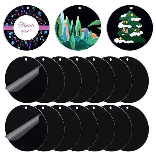 Senbota Black Acrylic Circles Blanks with Holes - 20 Pieces 4 Inch, Round Keychain Blanks for Daily Life DIY Engraving Crafts Names Tags Holiday Decor Drawing Christmas Ornaments Projects