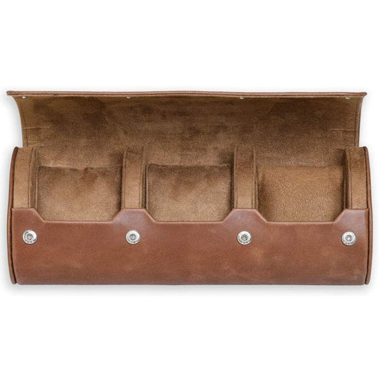 ROTHWELL Watch Roll Travel Case for 3 Watches | 100% Real Leather, Tough Portable Protection, Fits All Wrist Watch & Smart Watches Up to 50mm (Tan/Tan)