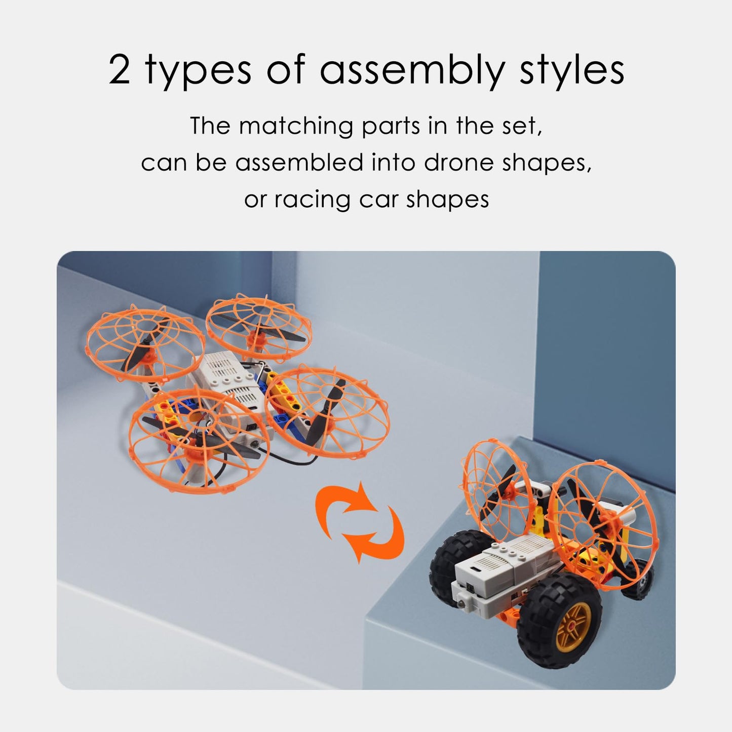 DIY Drone&RC Car Set for Kids and Beginners,2 Different Shapes,Remote Control Quadcopter,Build Your Own Drone,Educational Science Kits,Stem Building Toys,Easy to Build and Fly,Gift for Boy&Girl&Teens