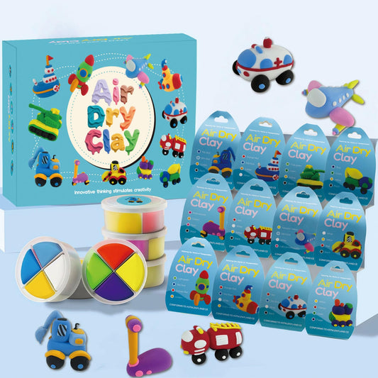 elopco Air Dry Clay Kit for Kids - Cars Themed,12 Traffic DIY Molding Clay Art Crafts Set for Kids Girls Boys Easter Gifts for Easter Basket Fillers Egg Fillers Party Favors (Traffic)