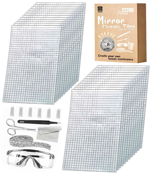 AIVS Self Adhesive Mirror Mosaic Tiles Kit-22200 PCS 4x4 mm Glass Disco Mirror Tiles for Crafts - Disco Ball Decor,DIY Cowboy Hat,Mirror Frame Border and Art Collage,Crafts for Adults